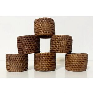 6 VINTAGE Wicker Rattan Woven Natural Round Napkin Rings, Brown, GREAT CONDITION